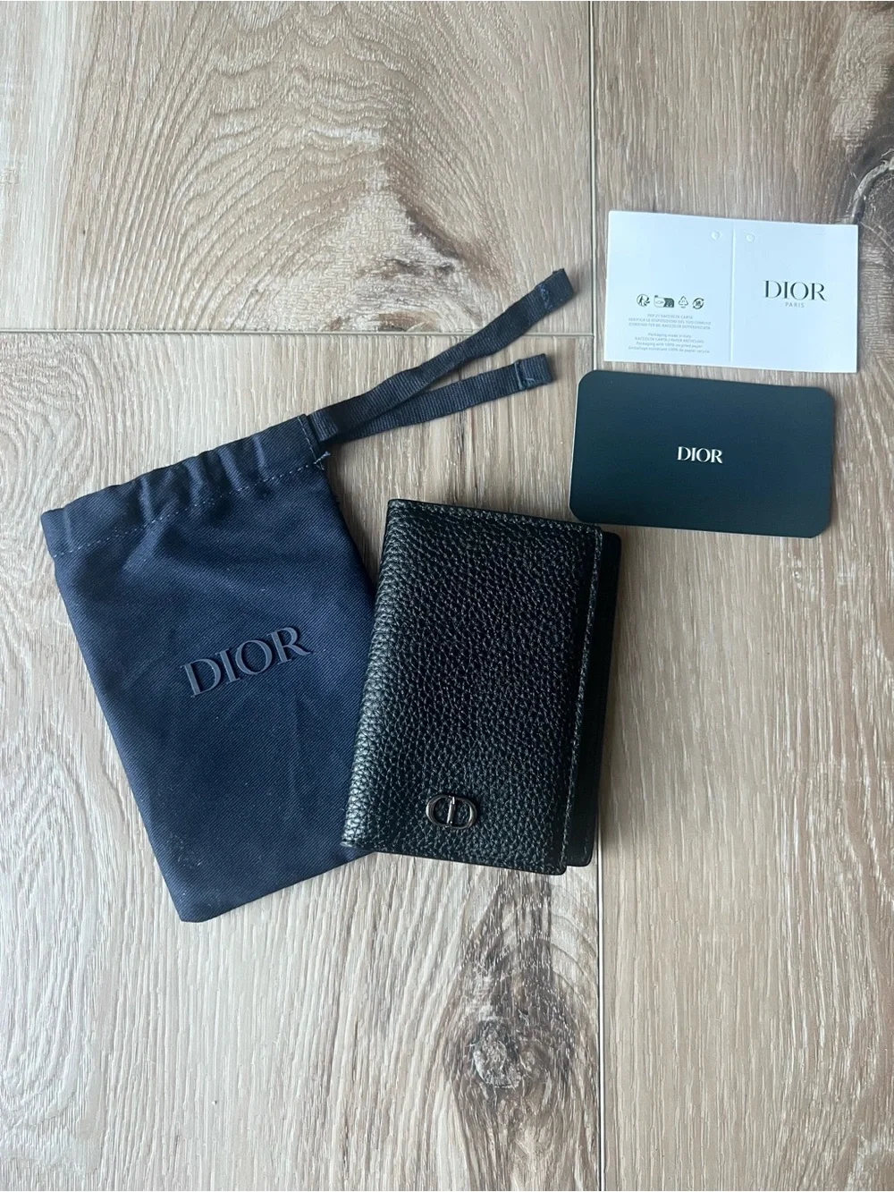 Dior Black Pebbled Leather Card & Key Holder